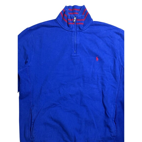 Polo Ralph Lauren Sweater‎ 1/4 Zip Pullover Sweatshirt Rugby Striped W/ Pockets - Picture 2 of 5